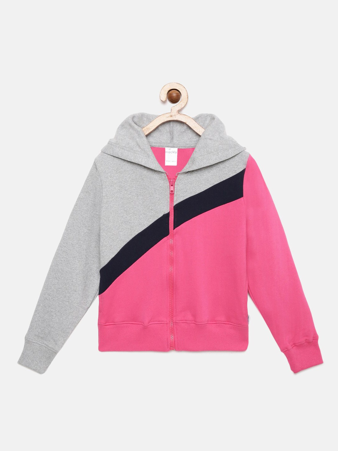 

mackly Girls Pink Colourblocked Hooded Sweatshirt