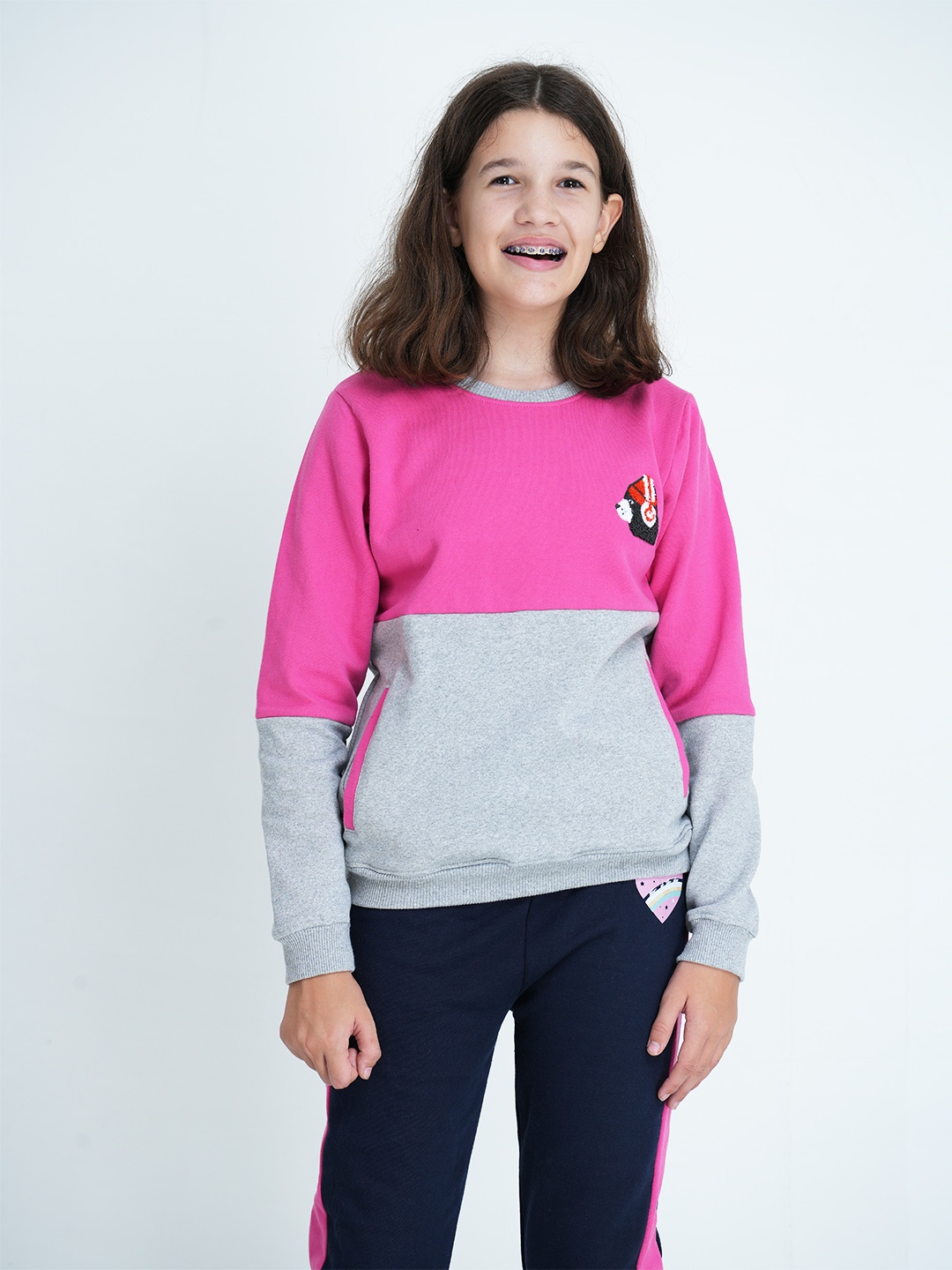 

mackly Girls Pink & Grey Colourblocked Sweatshirt