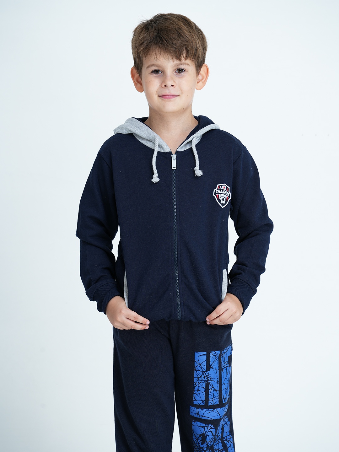 

mackly Boys Navy Blue Solid Hooded Sweatshirt