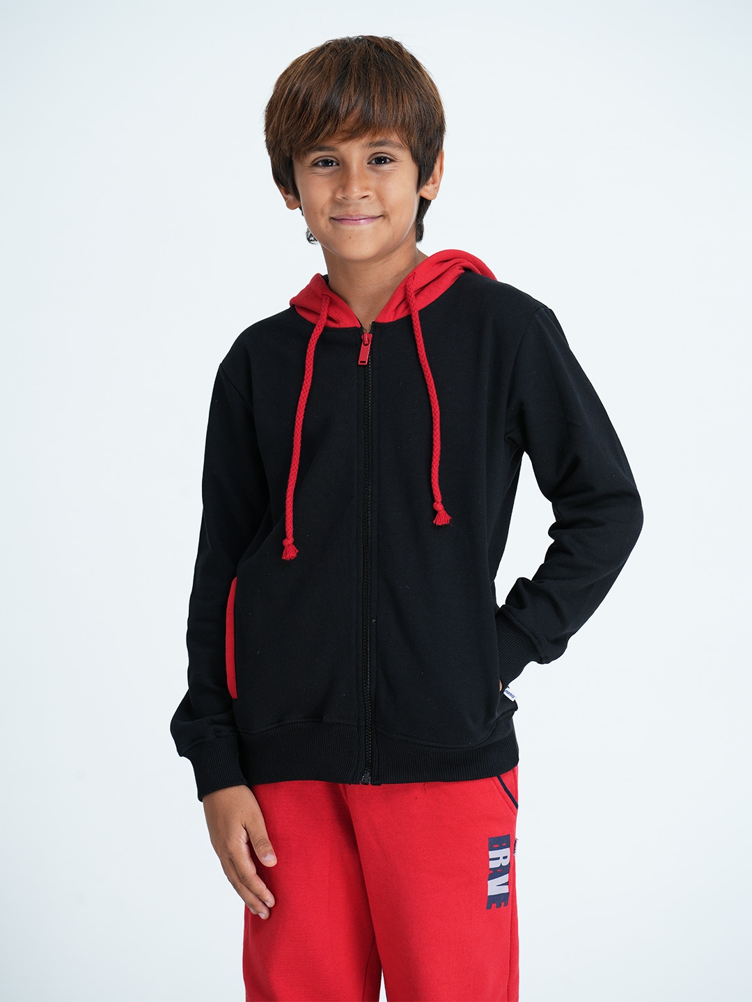 

mackly Boys Black Hooded Cotton Blend Sweatshirt