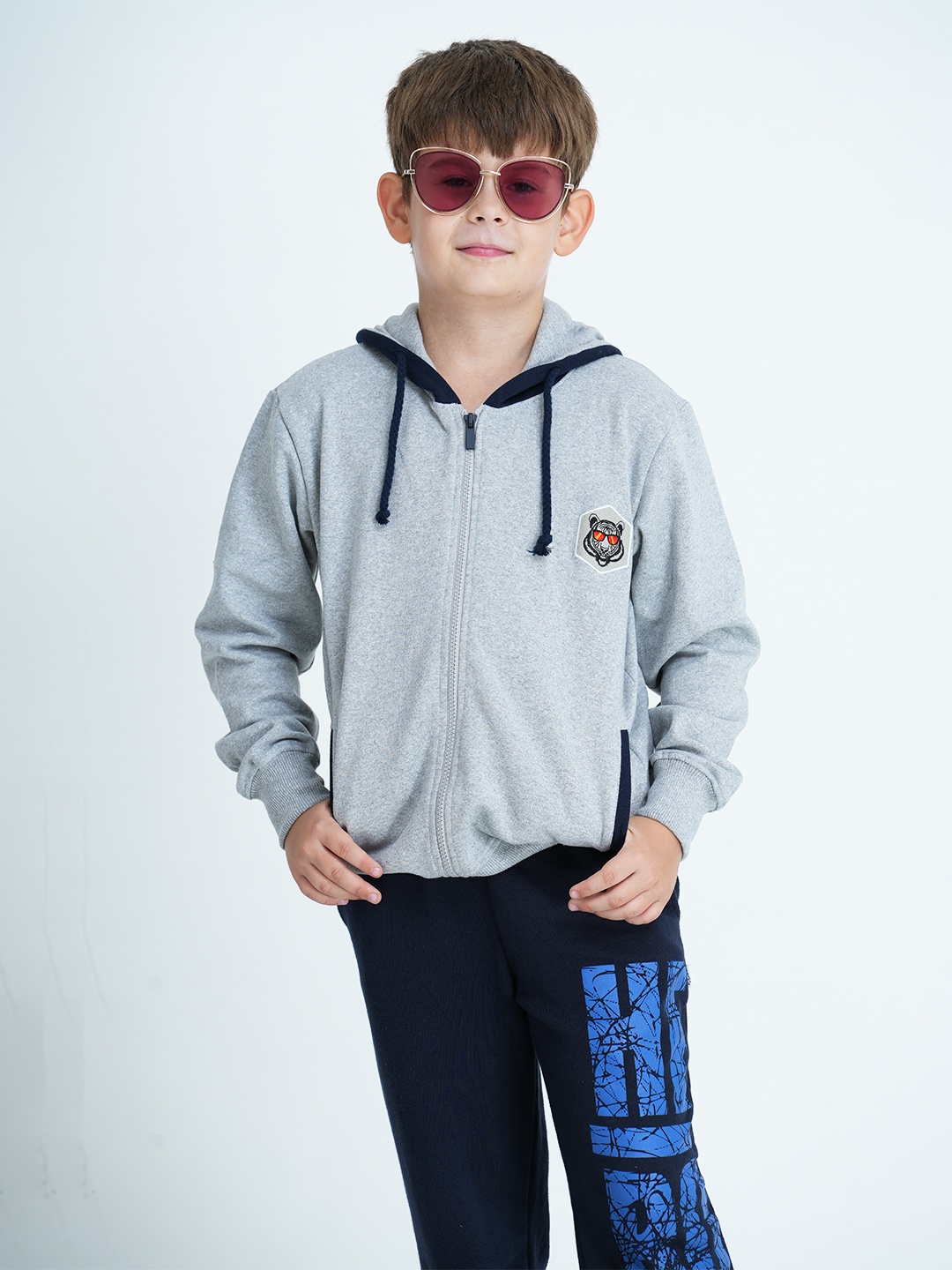 

mackly Boys Grey Melange Hooded Sweatshirt