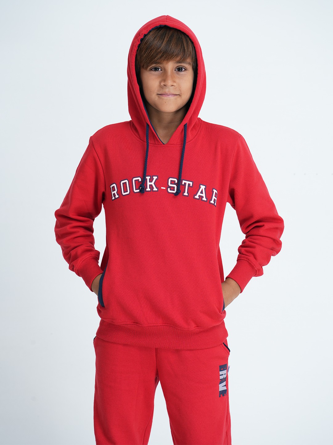 

mackly Boys Red & White Typography Printed Hooded Sweatshirt