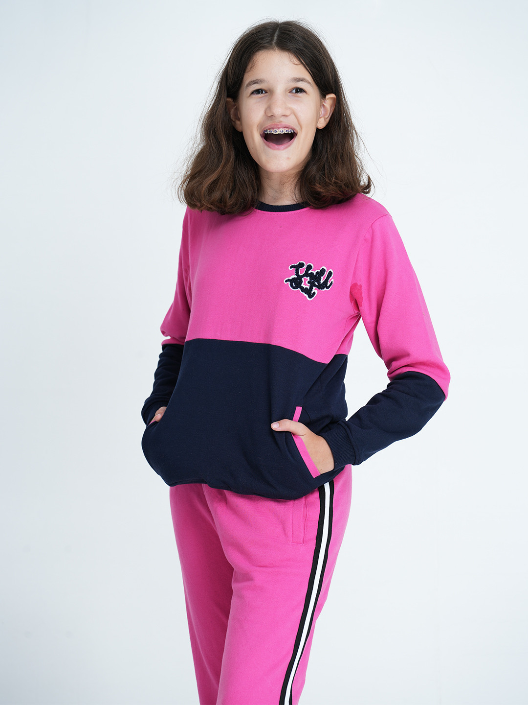 

mackly Girls Pink Colourblocked Sweatshirt