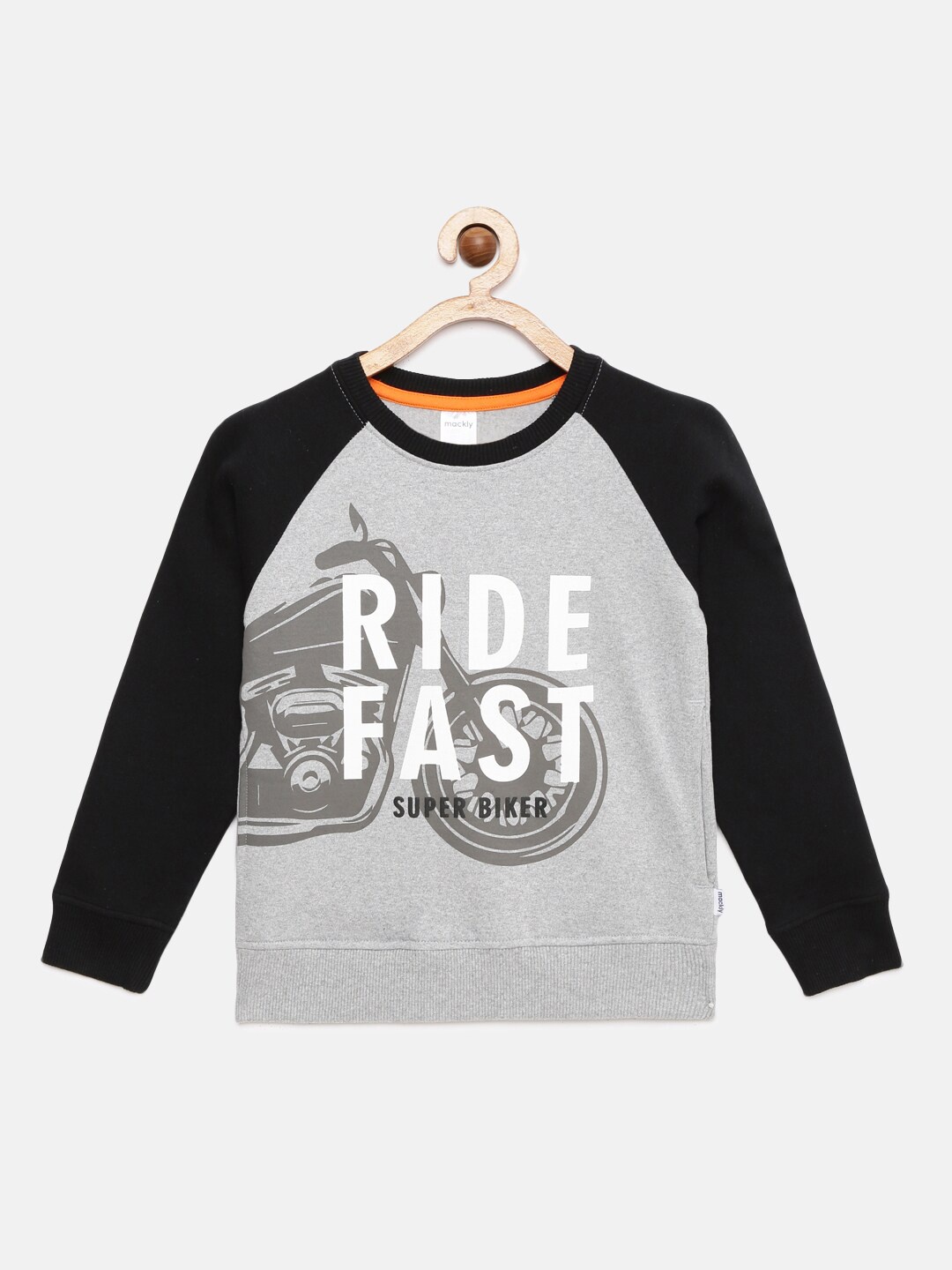 

mackly Boys Grey Melange Printed Round Neck Sweatshirt