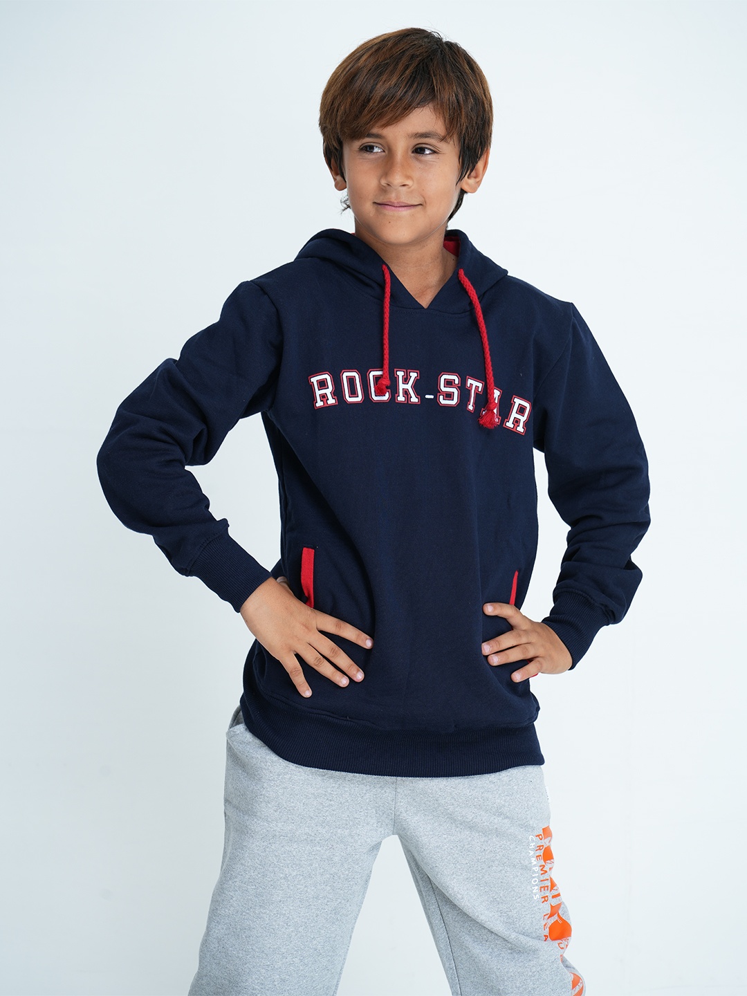 

mackly Boys Navy Blue Printed Hooded Sweatshirt