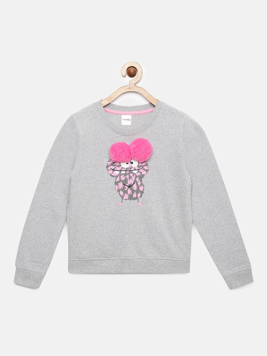 

mackly Girls Grey Melange Printed Sweatshirt