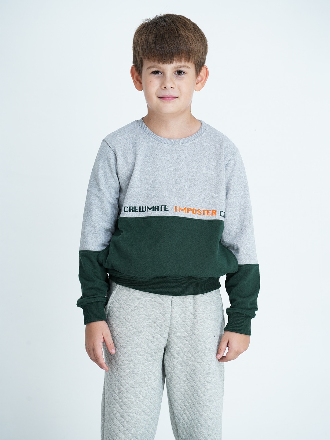 

mackly Boys Grey Melange Colourblocked Cotton Blend Sweatshirt