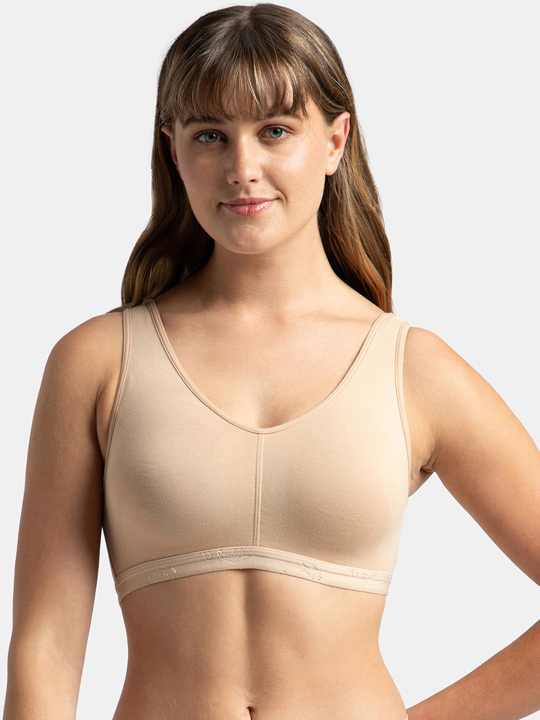 

Jockey Wirefree Padded Cotton Full Coverage Sleep Bra with Removable Pads-ES04, Beige
