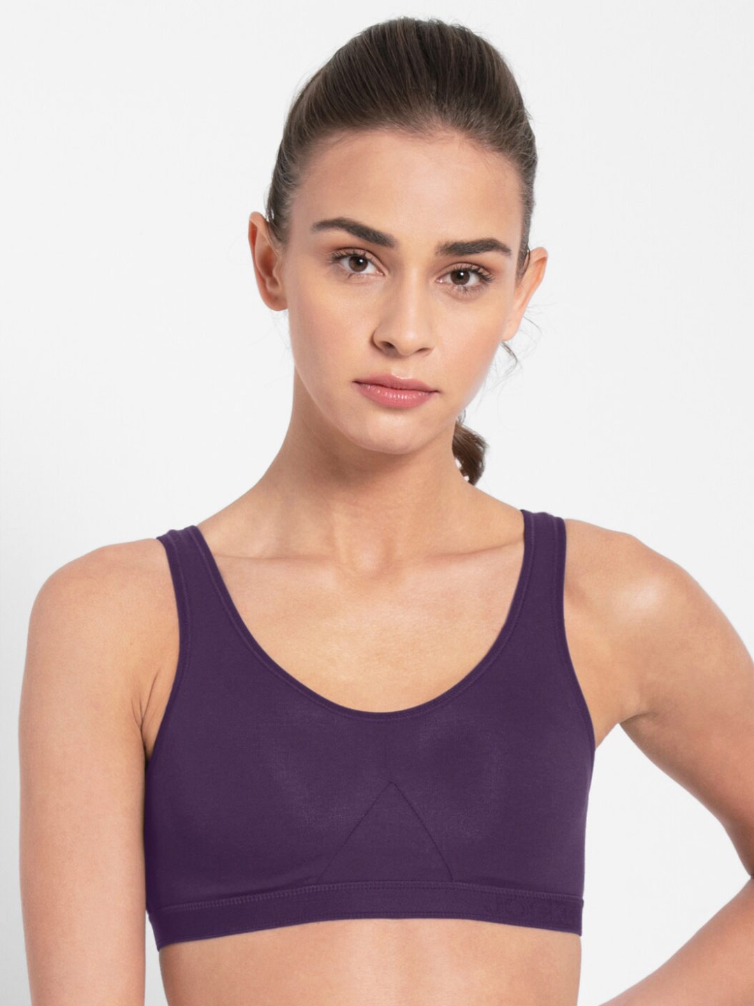 

Jockey Non Wired Non Padded Combed Cotton Stretch Full Coverage Slip-On Active Bra, Purple