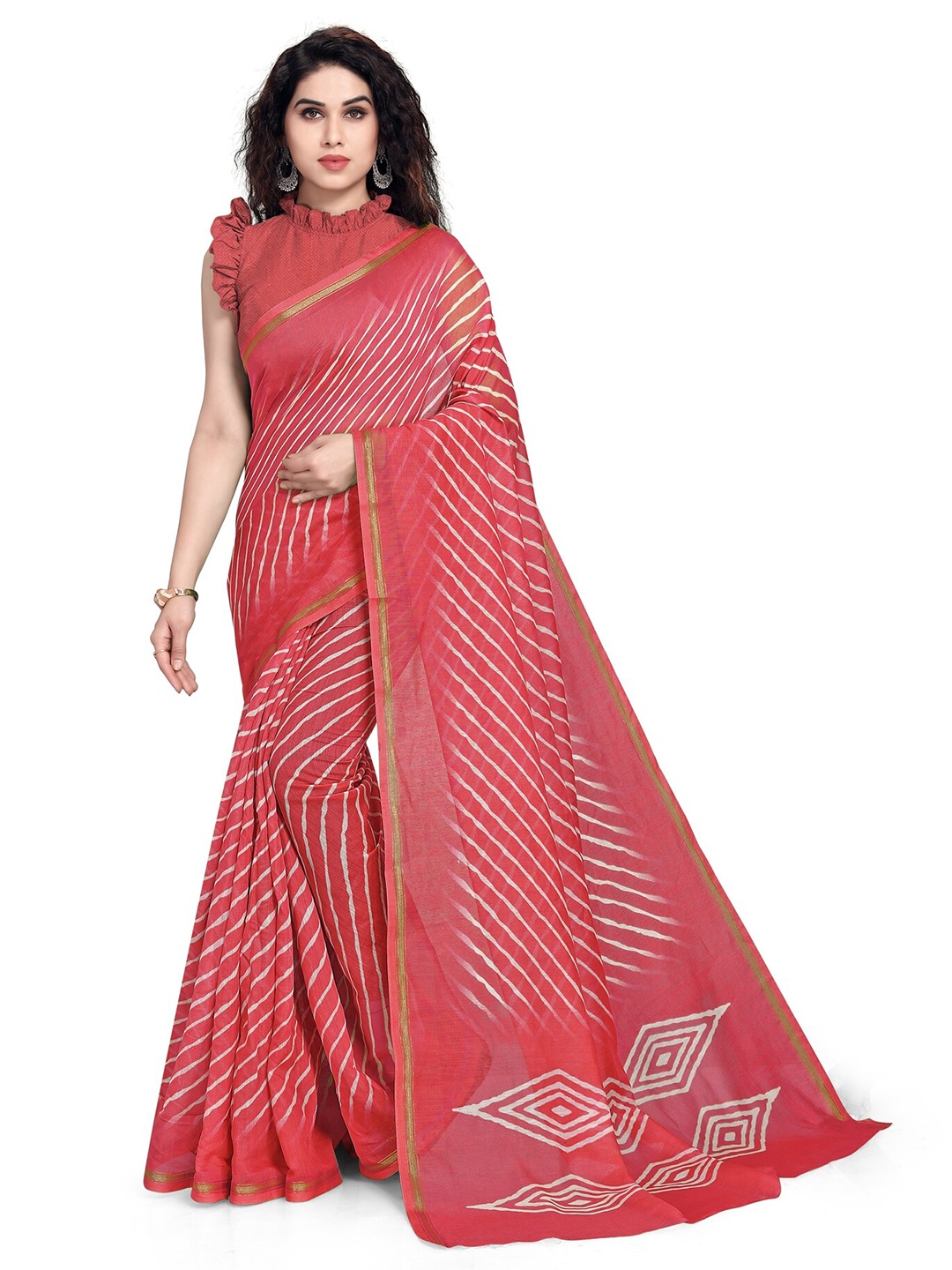 

KALINI Red & White Leheriya Zari Leheriya Saree