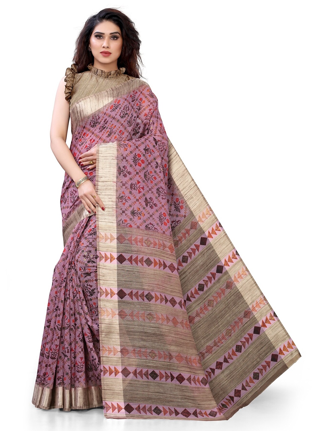 

KALINI Purple & Red Ethnic Motifs Zari Saree