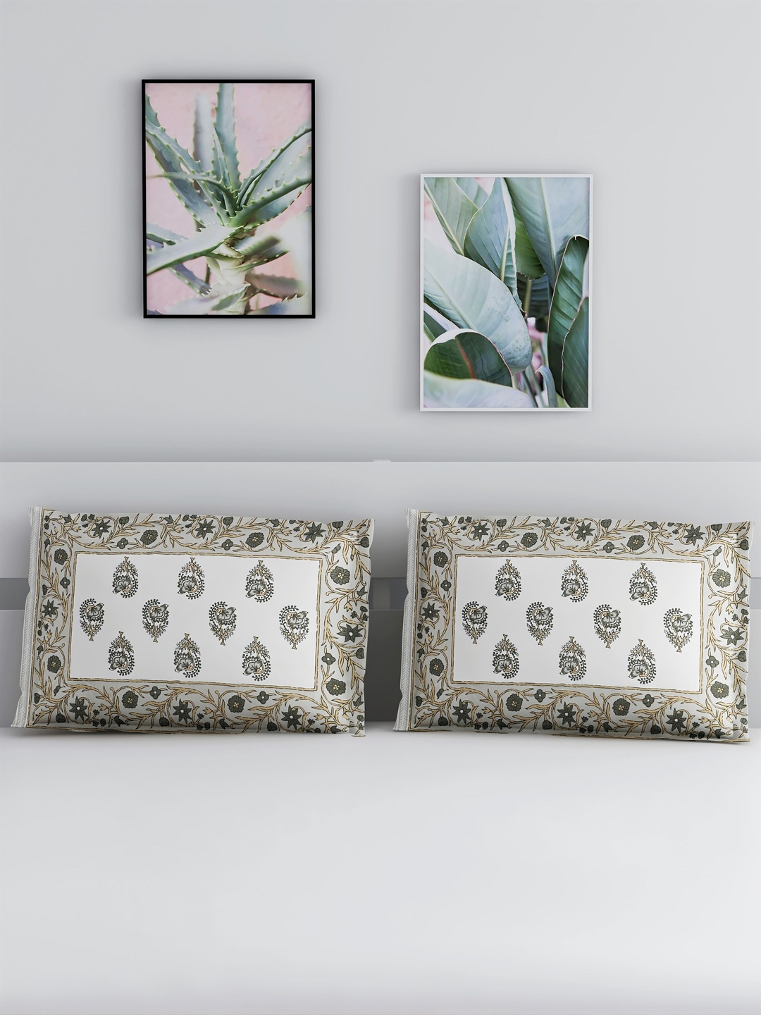 

Salona Bichona Set of 2 Rectangle Printed 120 TC Cotton Pillow Covers, Brown