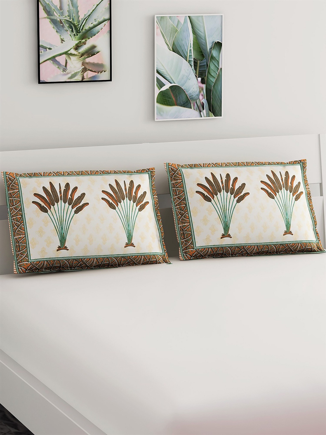 

Salona Bichona Set Of 2 Printed 120 TC Pure Cotton Pillow Covers, Brown