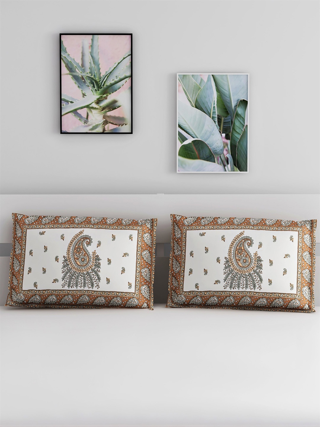 

Salona Bichona Set Of 2 Brown & Grey Printed Pure Cotton 120 TC Pillow Covers