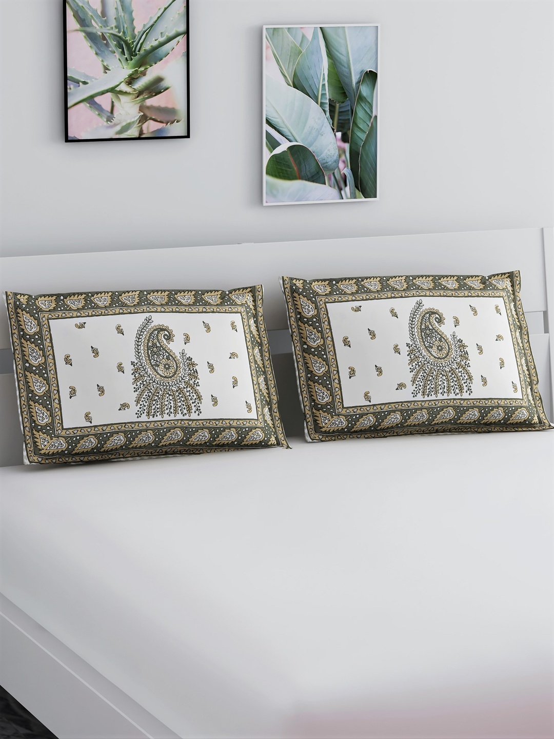 

Salona Bichona Set Of 2 Brown & White Printed Pure Cotton 120 TC Pillow Covers