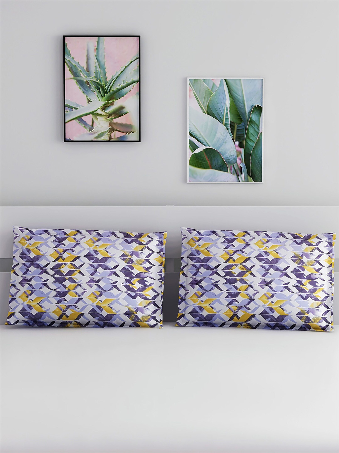 

Salona Bichona Set Of 2 Purple & Mustard-Yellow Printed Pure Cotton 104 TC Pillow Covers