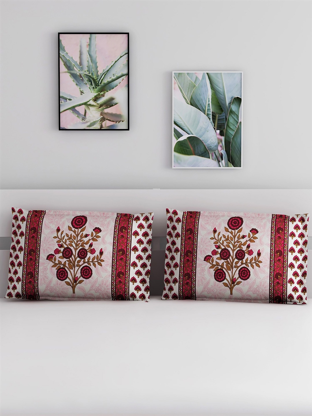 

Salona Bichona Set Of 2 Red & White Printed 120TC Pure Cotton Pillow Covers