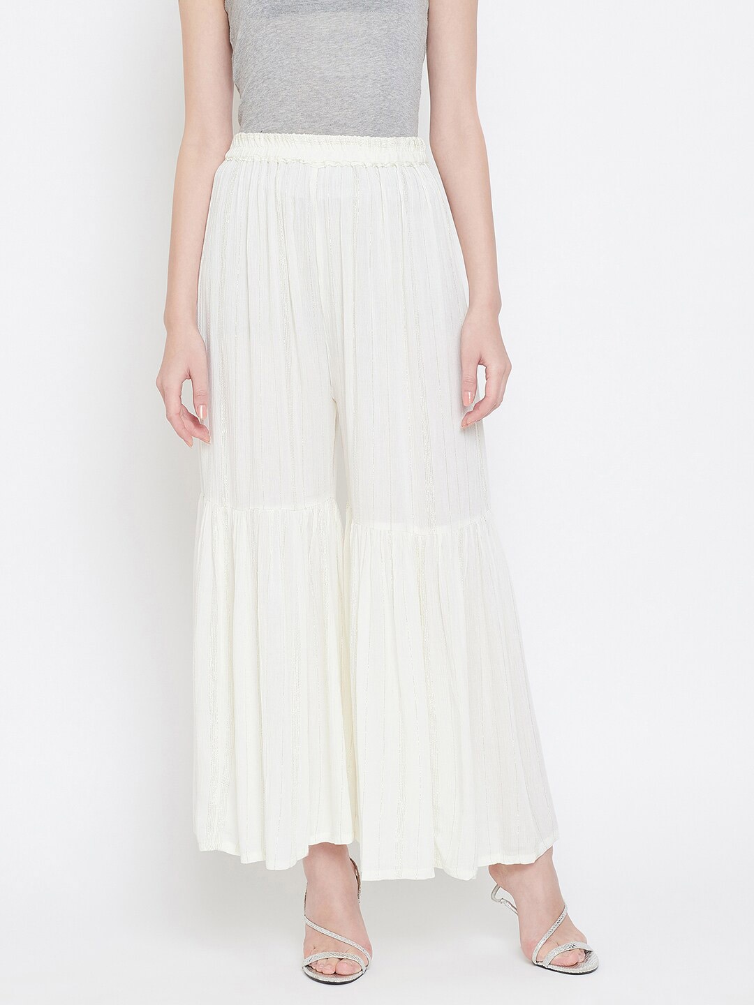 

TULIP 21 Women Off White Striped Flared Ethnic Palazzos