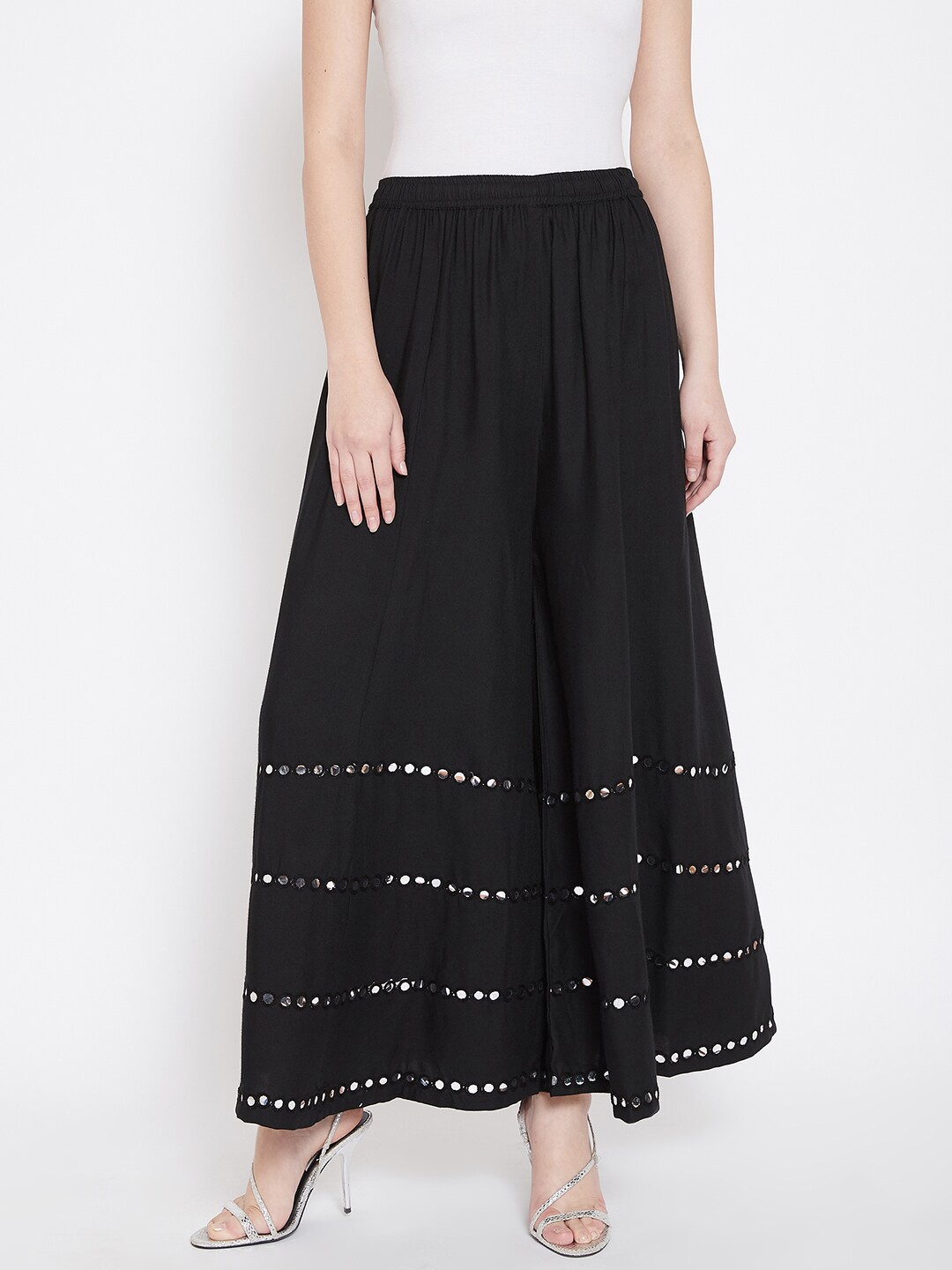 

TULIP 21 Women Black & Gold-Toned Embellished Ethnic Palazzos
