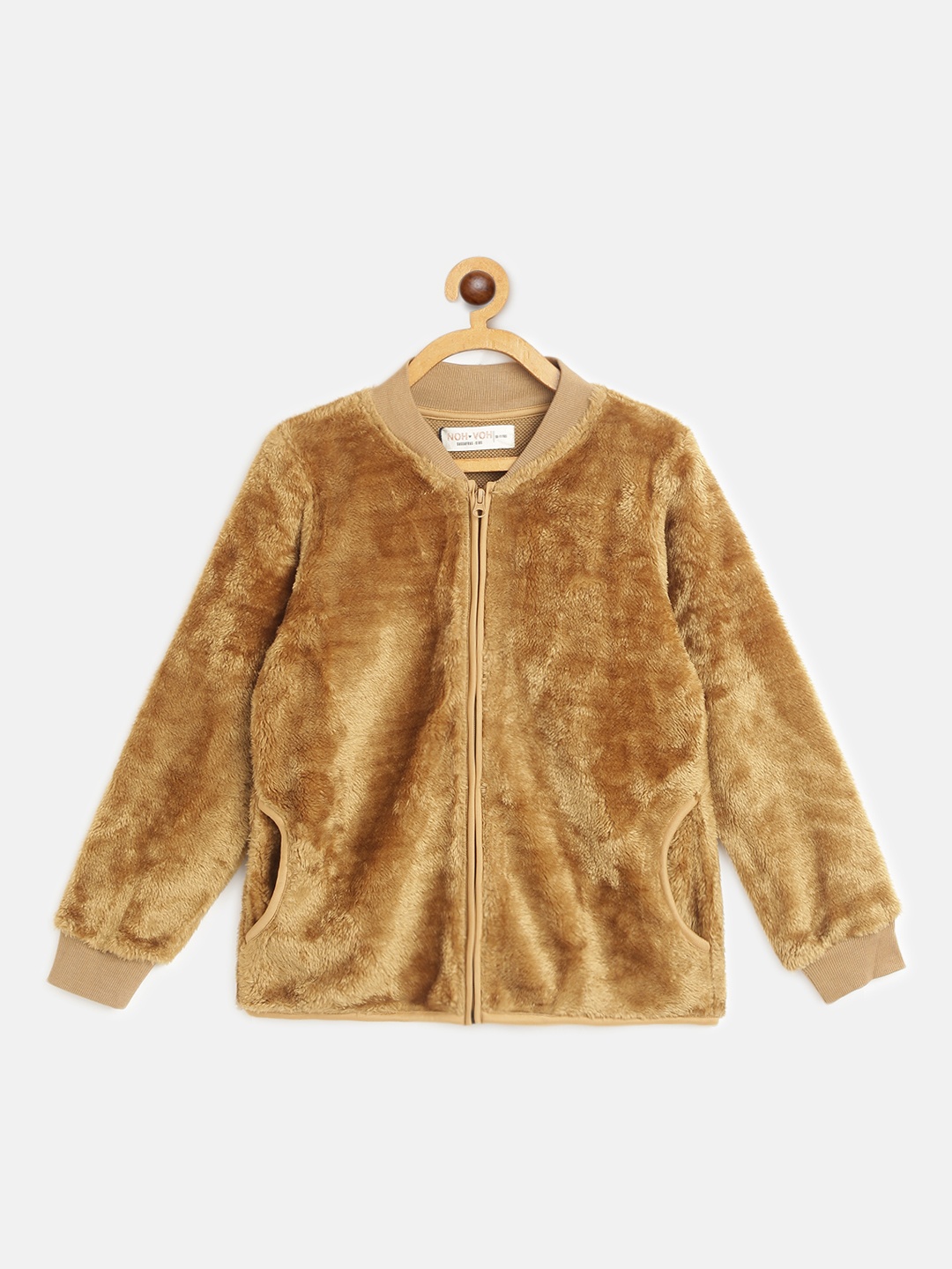 

Noh Voh - SASSAFRAS Kids Girls Brown Faux Fur Bomber Jacket
