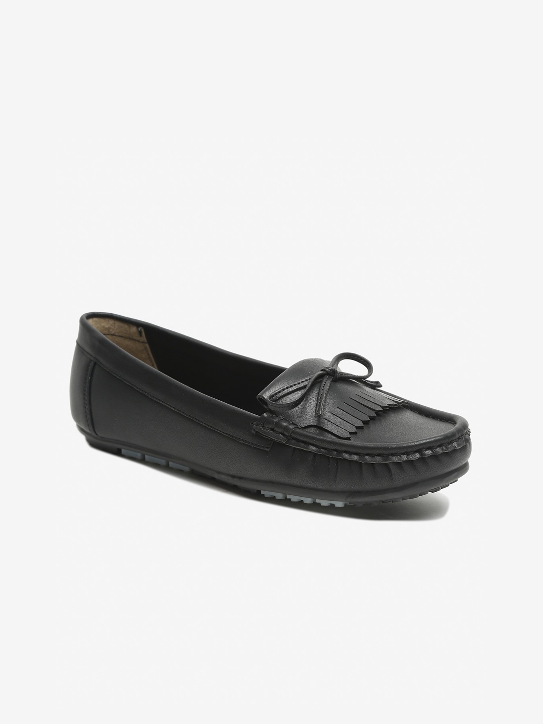 

Flat n Heels Women Black Textured Driving Shoes