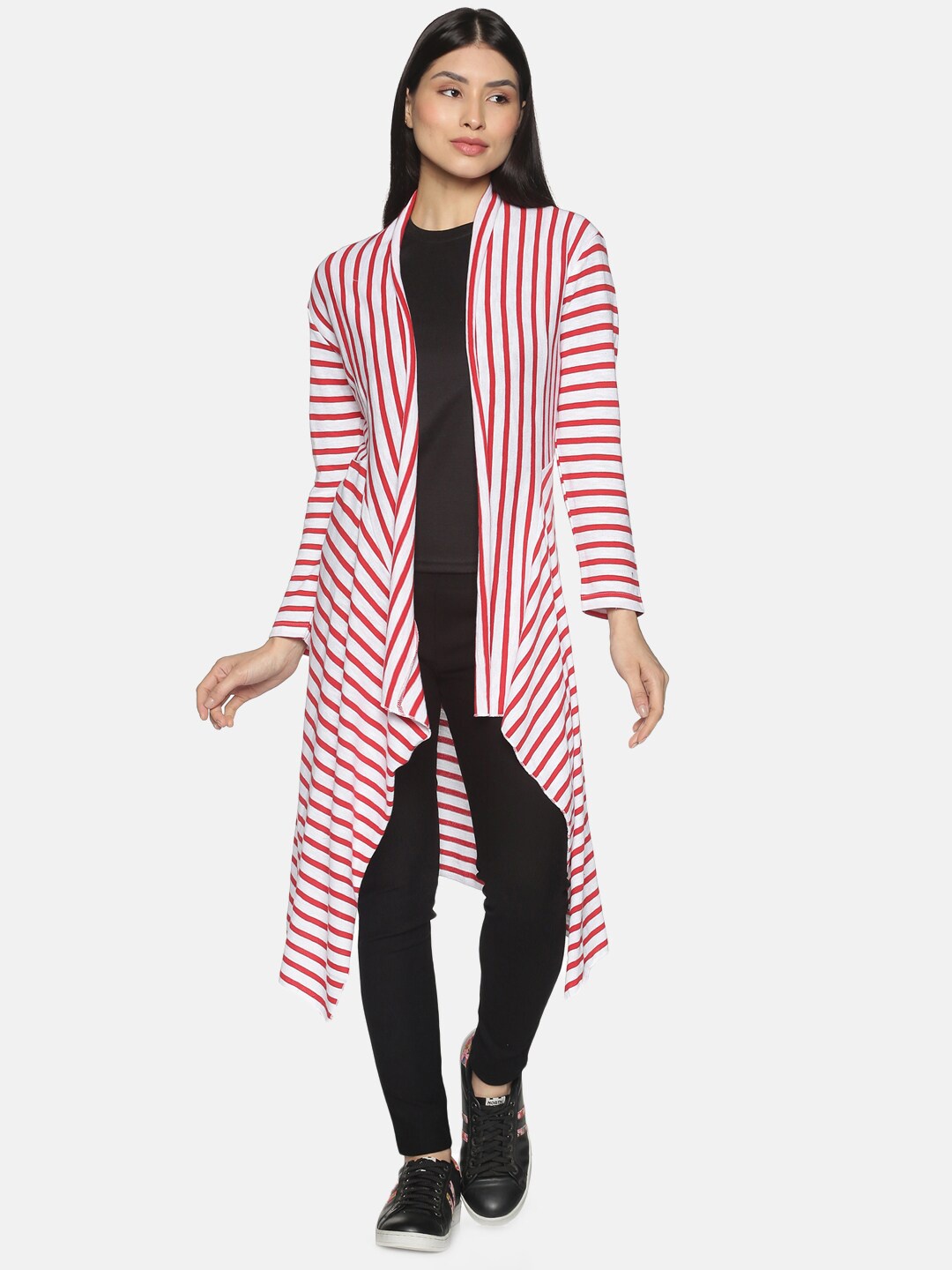 

UrGear Women White & Red Striped Waterfall Shrug