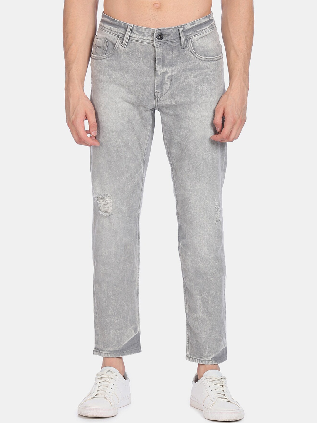 

Flying Machine Men Grey Slim Fit Low Distress Heavy Fade Jeans