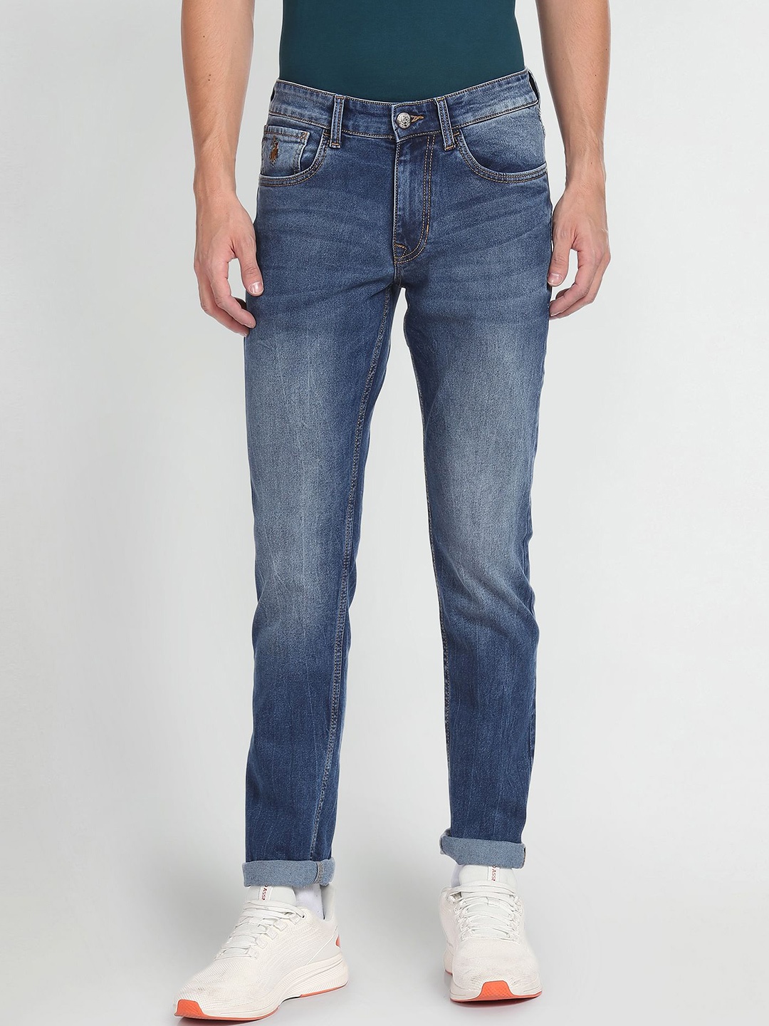 

U.S. Polo Assn. Denim Co. Men Blue Slim Fit Low Distress Heavy Fade Jeans