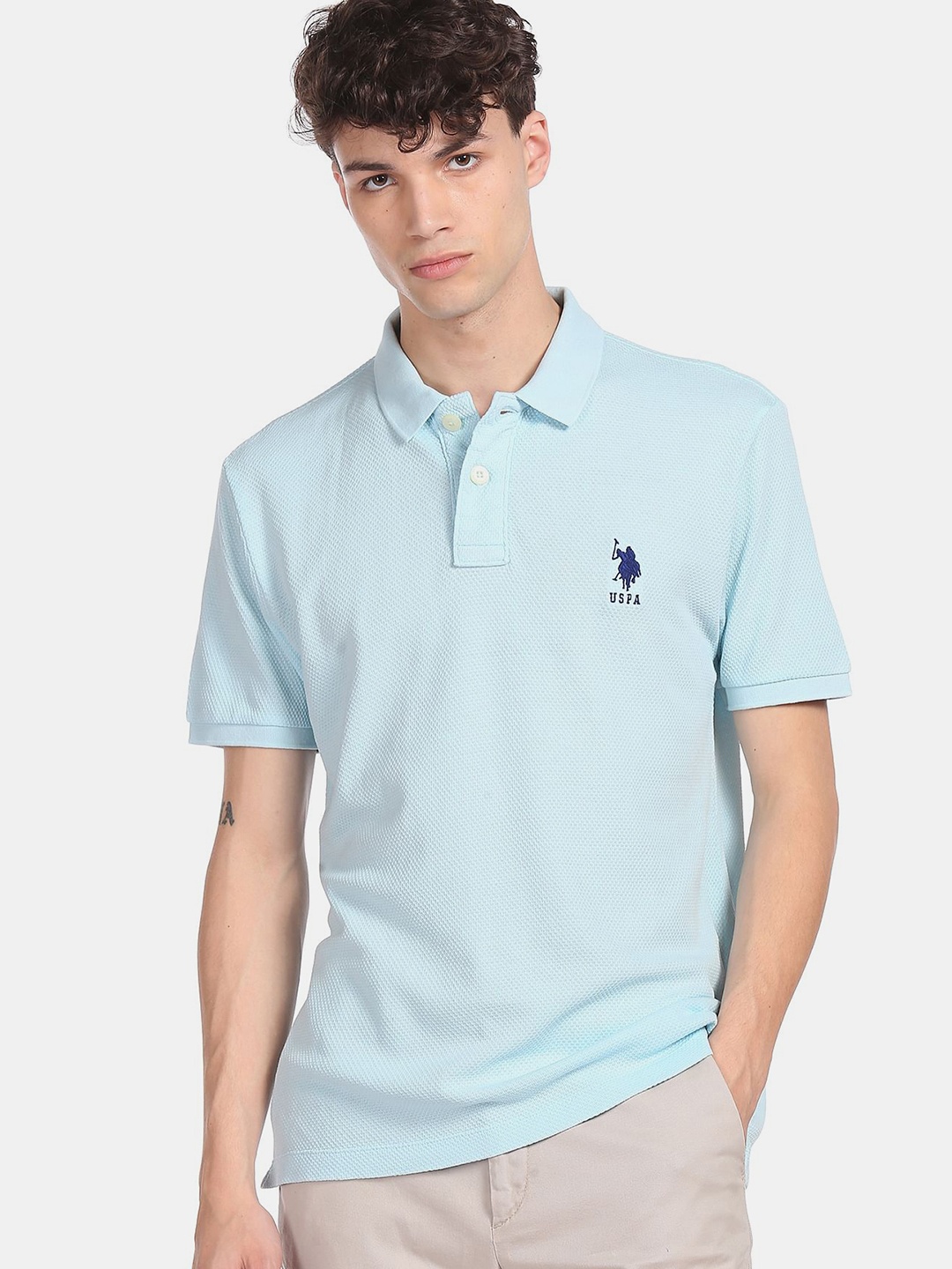 

U S Polo Assn Men Blue Polo Collar T-shirt