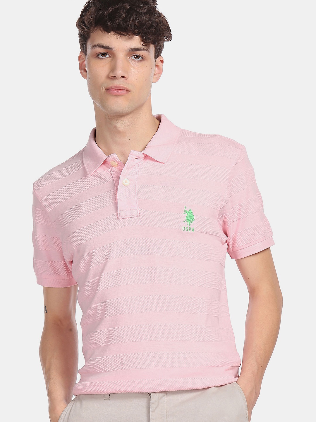 

U S Polo Assn Men Pink Polo Collar T-shirt