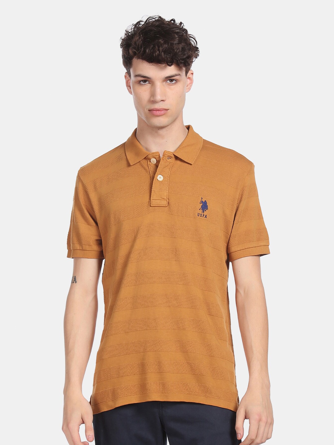 

U S Polo Assn Men Brown Polo Collar Pockets T-shirt