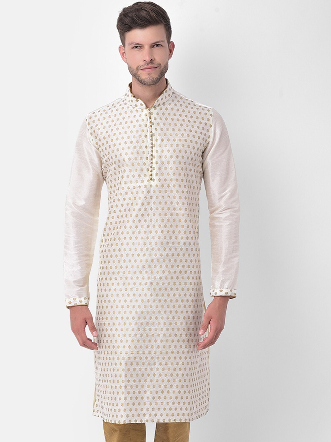 

DEYANN Men Off White Regular Dupion Silk Kurta with Churidar