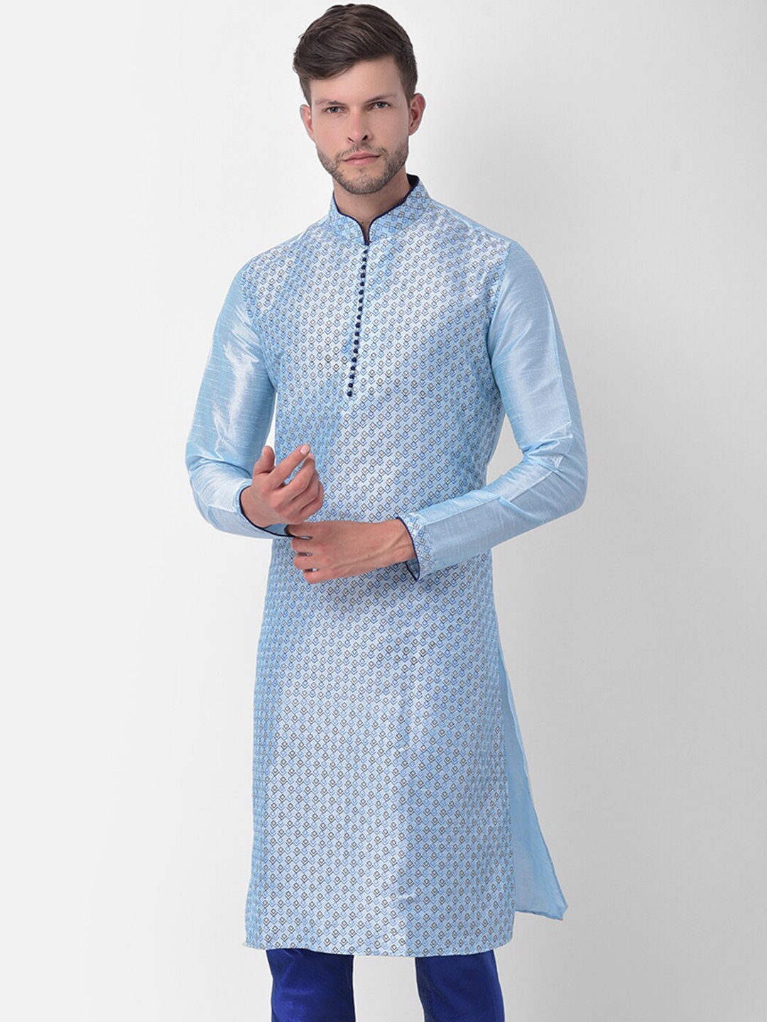 

DEYANN Men Blue Regular Dupion Silk Kurta with Churidar