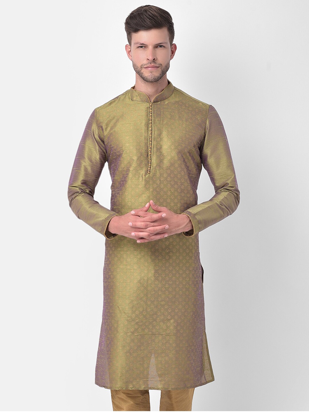 

DEYANN Men Green Regular Dupion Silk Kurta with Churidar