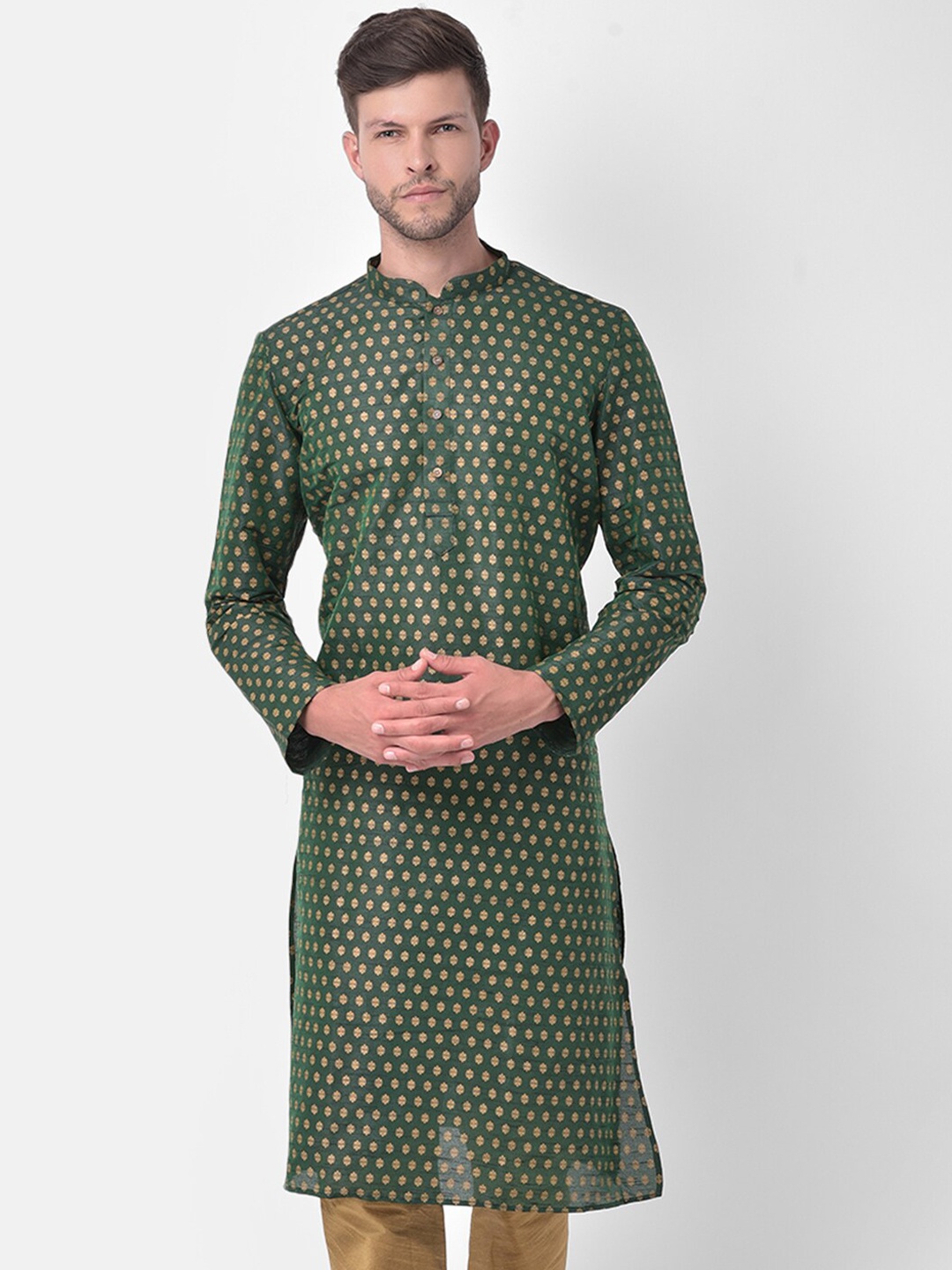 

DEYANN Men Green Ethnic Motifs Regular Dupion Silk Kurta with Churidar