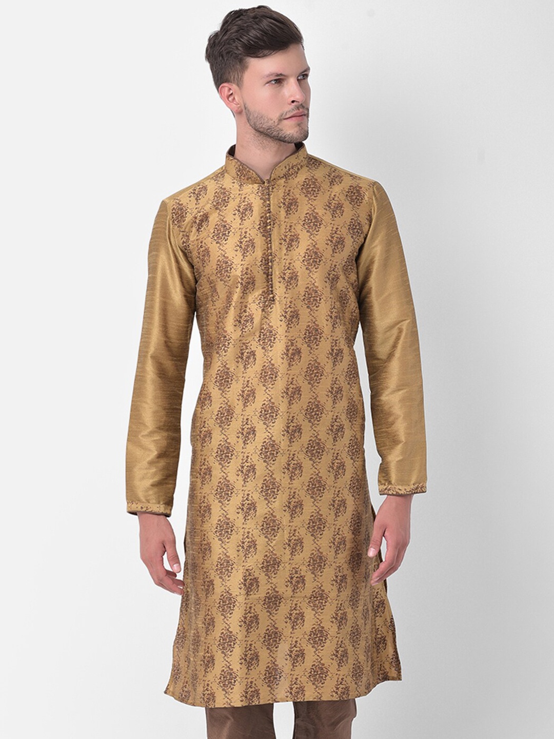 

DEYANN Men Brown Ethnic Motifs Embroidered Regular Dupion Silk Kurta with Pyjamas