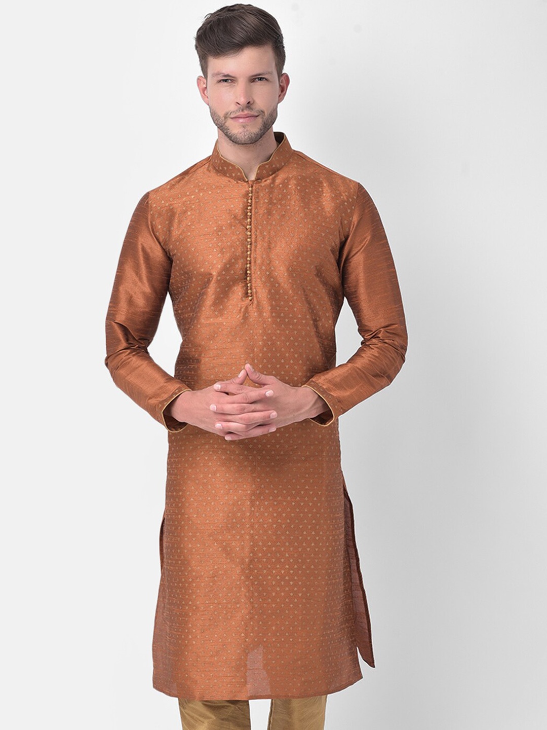 

DEYANN Men Copper-Toned Regular Dupion Silk Kurta with Churidar