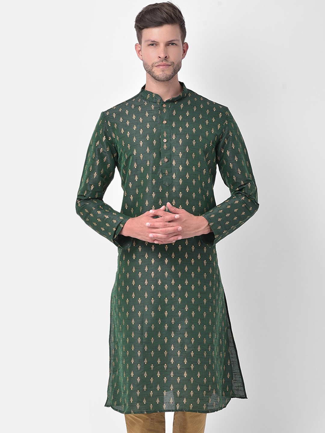 

DEYANN Men Green Regular Dupion Silk Kurta with Churidar