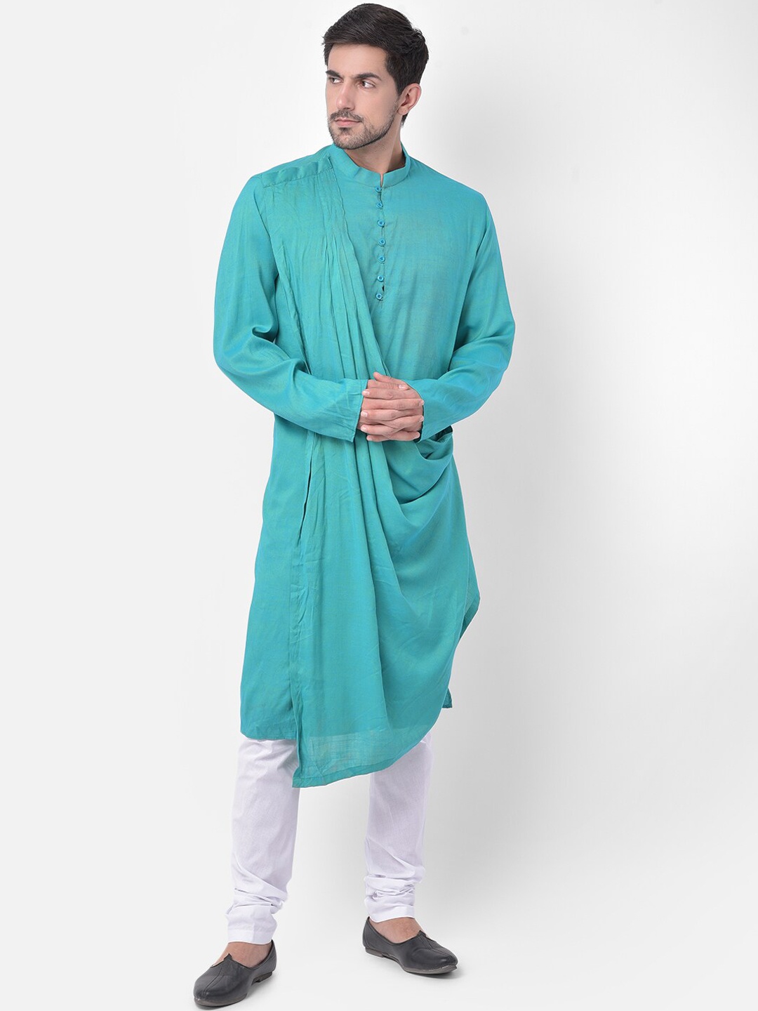 

DEYANN Men Blue Pleated Kurta with Churidar & With Dupatta