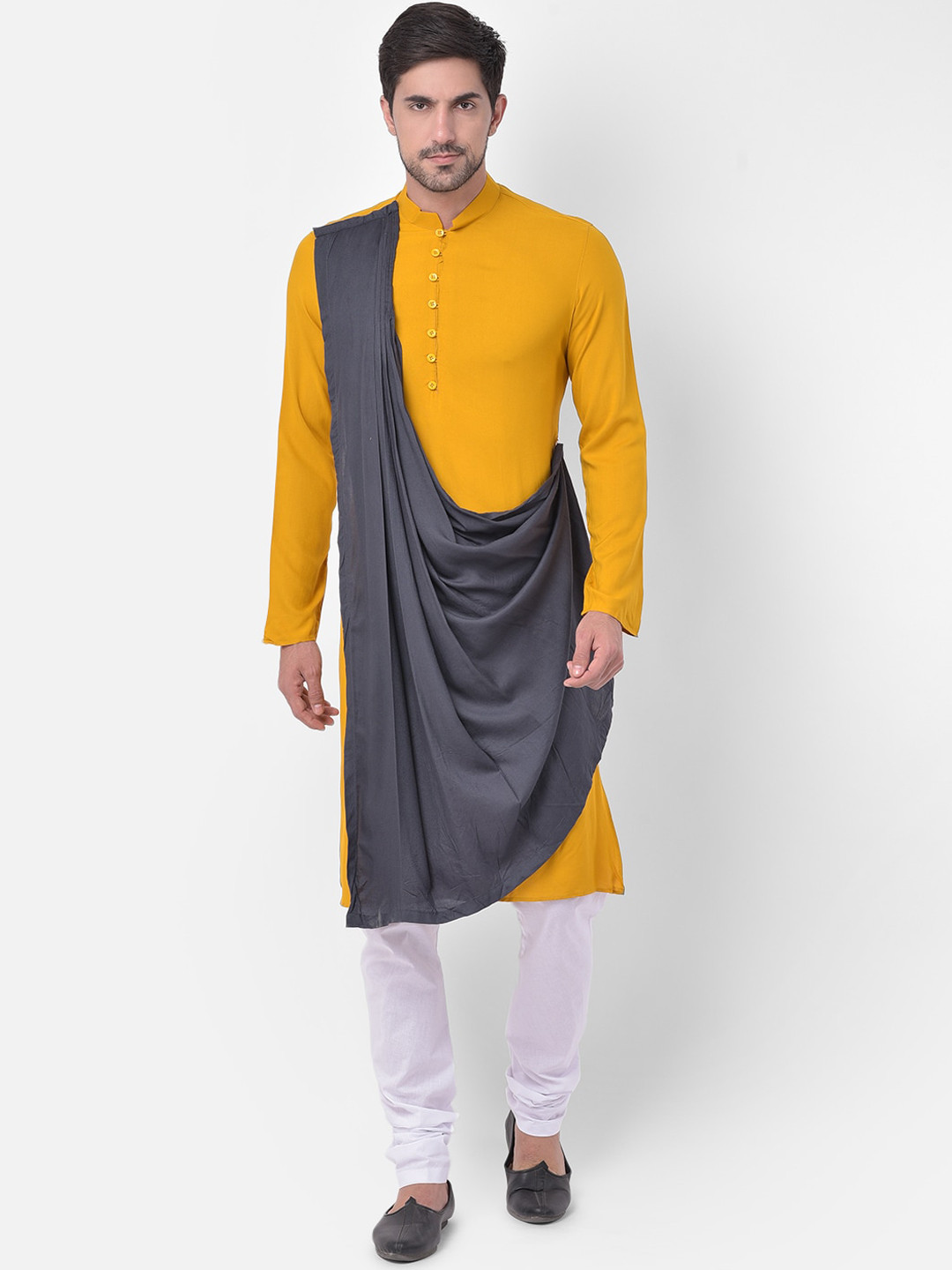 

DEYANN Men Navy Blue Regular Kurta with Churidar & With Dupatta