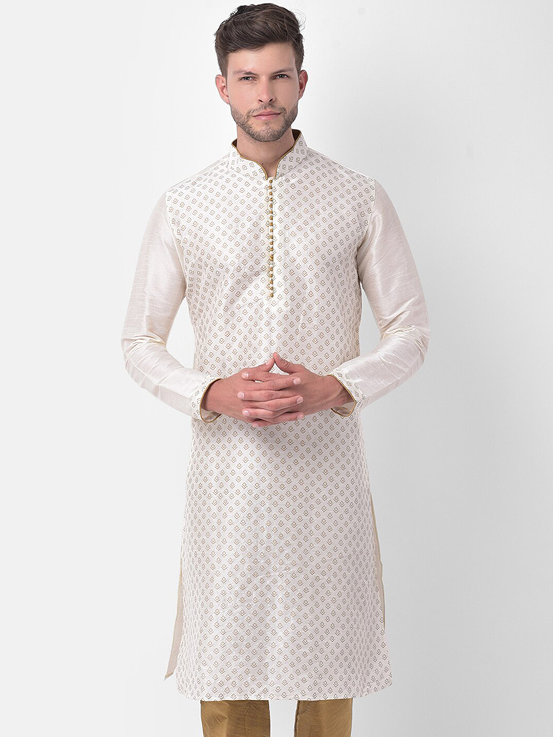 

DEYANN Men Off White Ethnic Motifs Regular Dupion Silk Kurta with Churidar