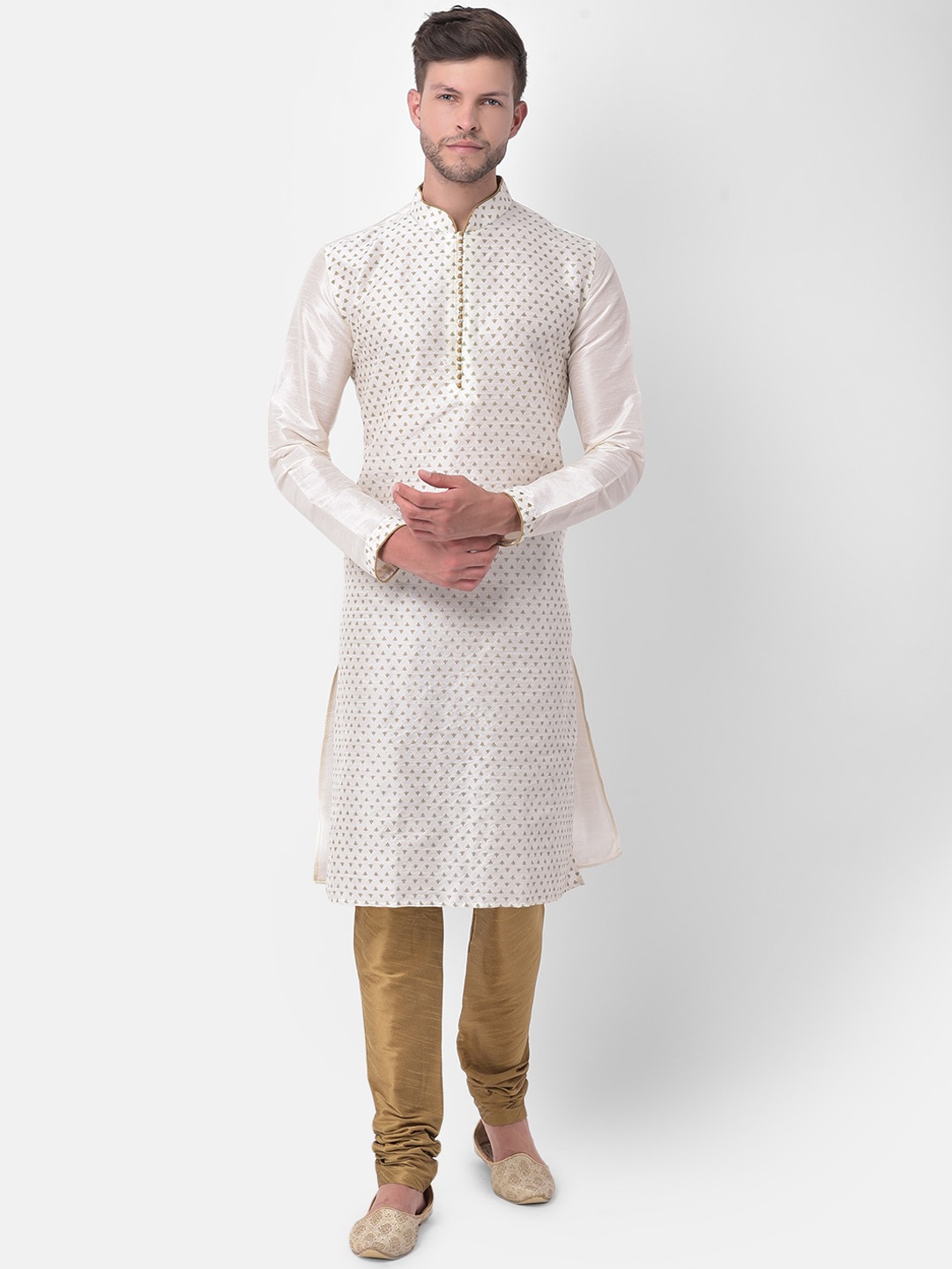 

DEYANN Men Off White Ethnic Motifs Regular Dupion Silk Kurta with Churidar