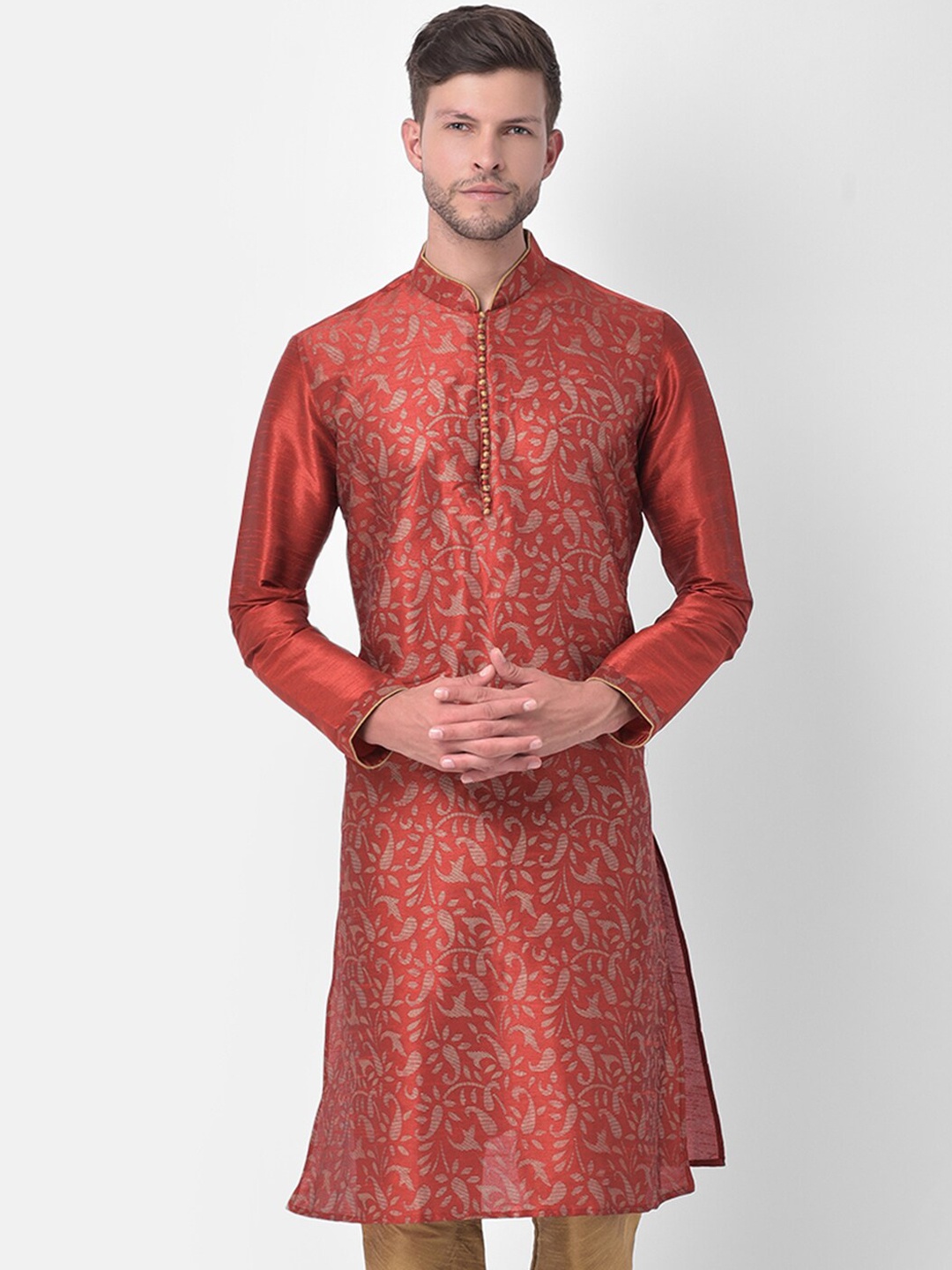 

DEYANN Men Red Regular Dupion Silk Kurta with Pyjamas