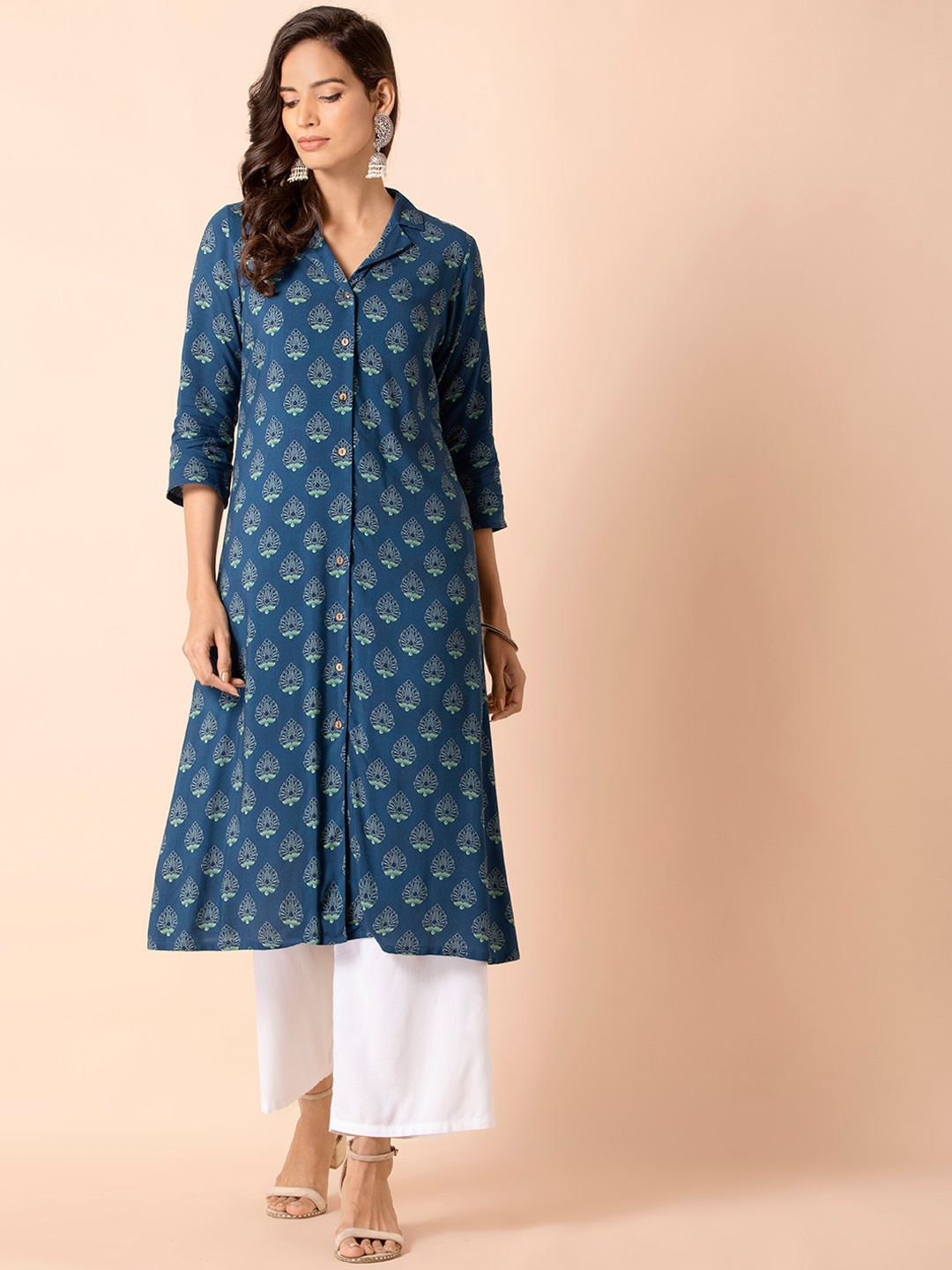 

INDYA Women Blue & Green Printed Kurta