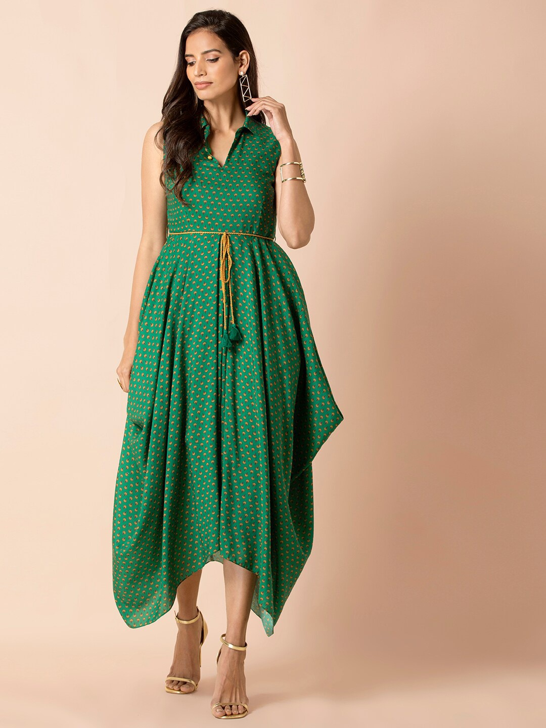 

INDYA Green A-Line Maxi Dress