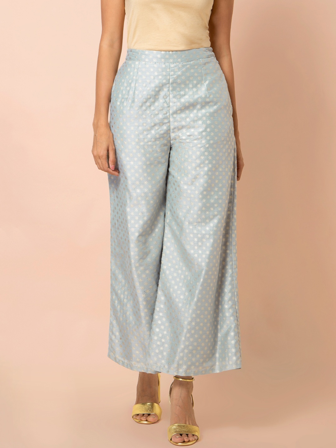 

INDYA Women Grey Foil Boota Flared Palazzo Pants