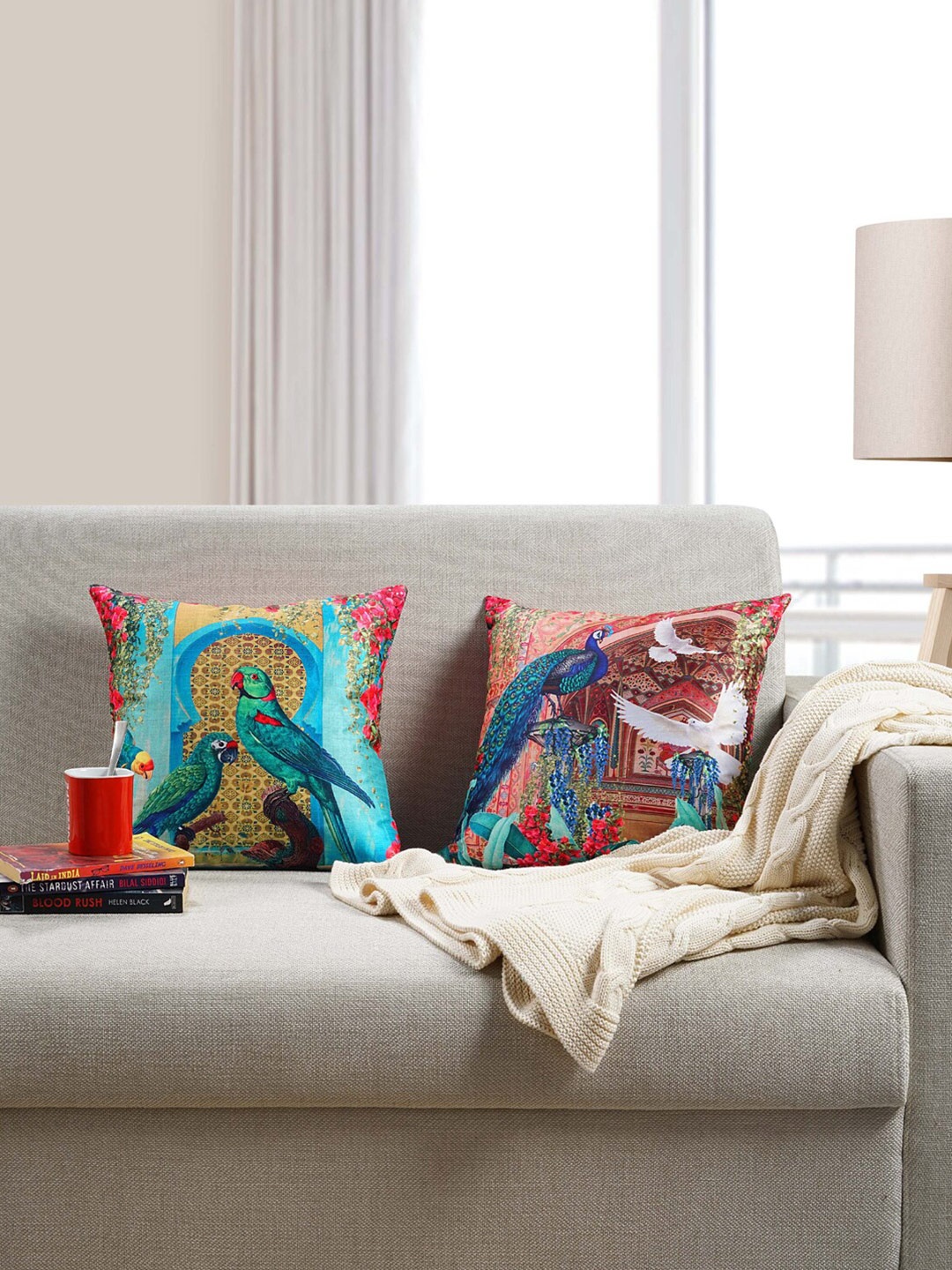 

SWAYAM Red & Green Set of 2 Ethnic Motifs Square Cushion Covers