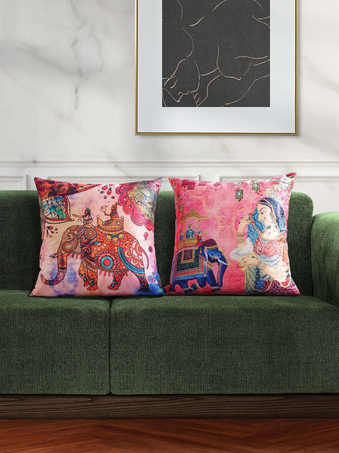 

SWAYAM Pink & Blue Set of 2 Abstract Square Cushion Covers