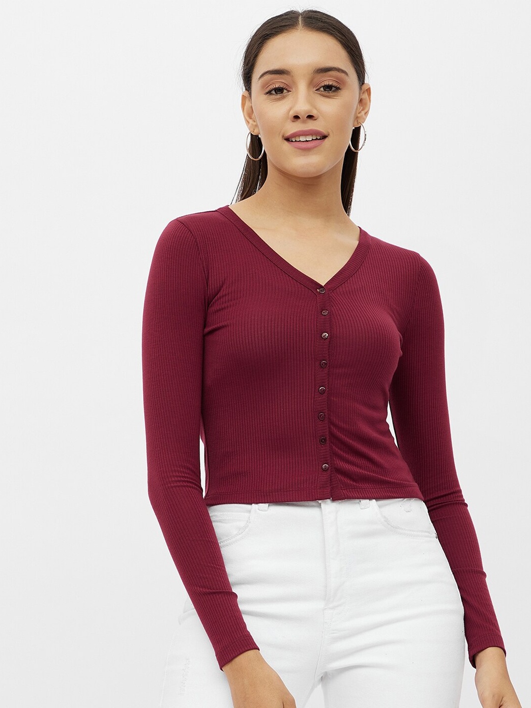 

Harpa Maroon Fitted Top