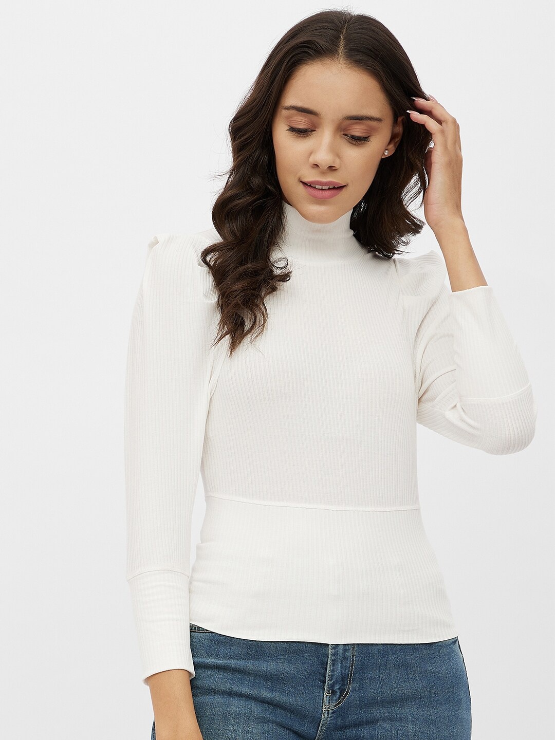 

Harpa Women White Striped Fitted Top